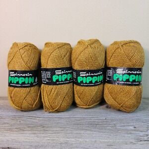Spinnerin Pippin Virgin Wool Yarn Lot 4 Skeins Mustard Gold 4847 NEW